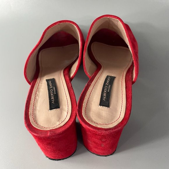 Alberto Zago Milano Red Suede Slide-on Sandals, Size 38 - Picture 7 of 12